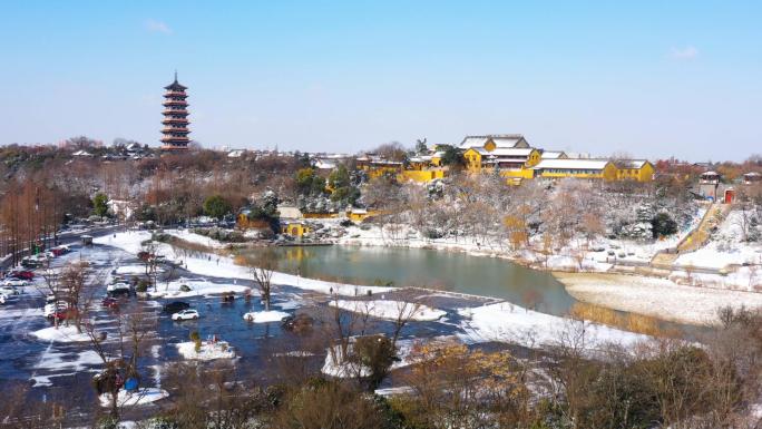 扬州保障湖大明寺雪景航拍