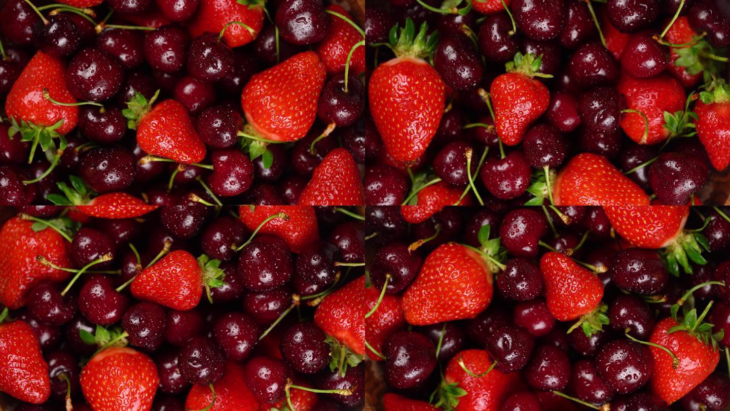 4K草莓车厘子新鲜水果拍摄