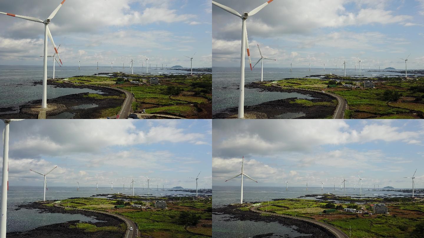 4k济州岛风力发电航拍
