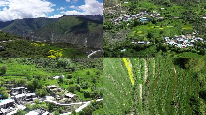 西藏山间村庄航拍空境