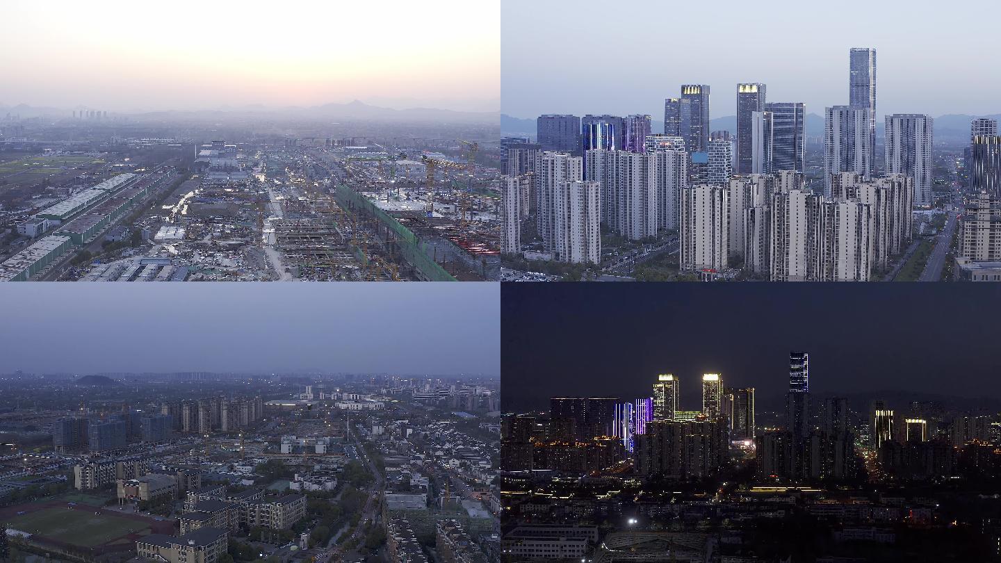 未来科技城杭州西站梦想小镇夜景航拍