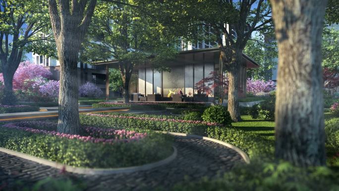 三维新中式景观会客厅景观亭中庭新中式设计