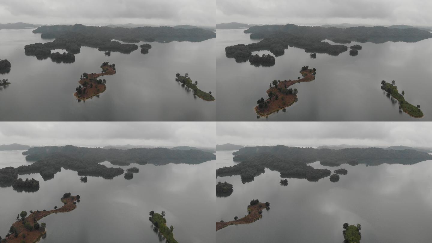 实拍航拍4K江西九江庐山西海湖面阴天空境