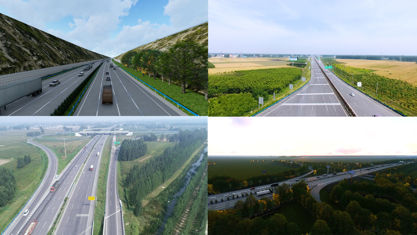 三维动画高速公路ETC收费站航拍道路建设
