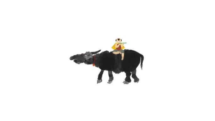 牧童和牛无缝循环动画_透明背景_白色背景