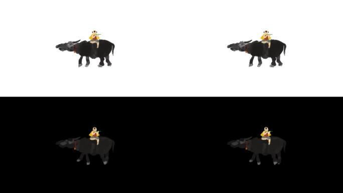 牧童和牛无缝循环动画_透明背景_白色背景