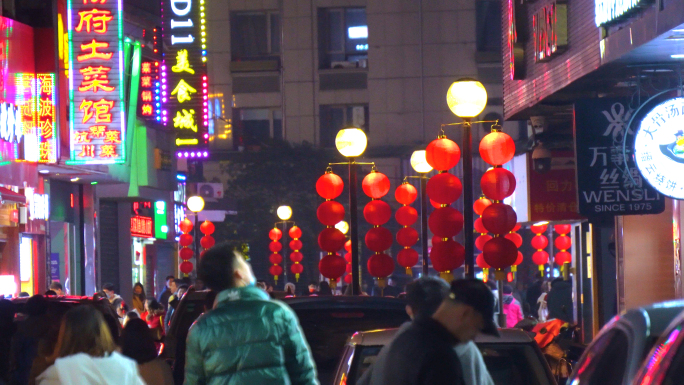 杭州西湖边繁华夜景夜市