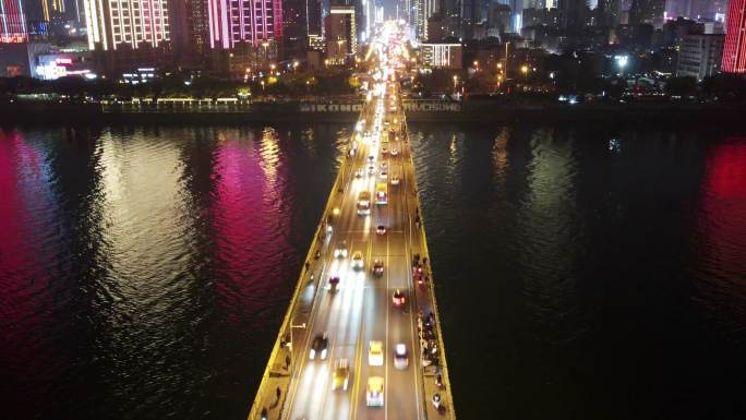 长沙湘江一桥夜景航拍4k