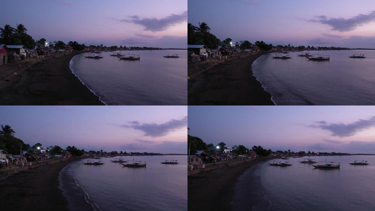 东南亚旅行菲律宾清晨海边小镇航拍