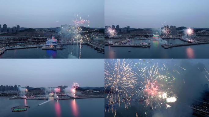 大连龙王塘祭海节烟花晚会合集航拍素材