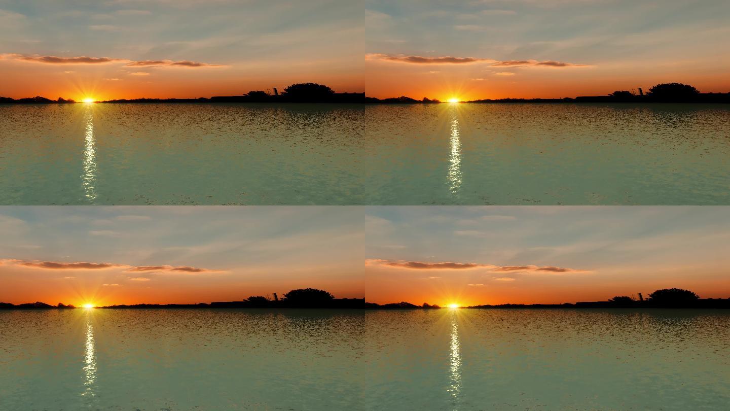4K湖面动态夕阳背景