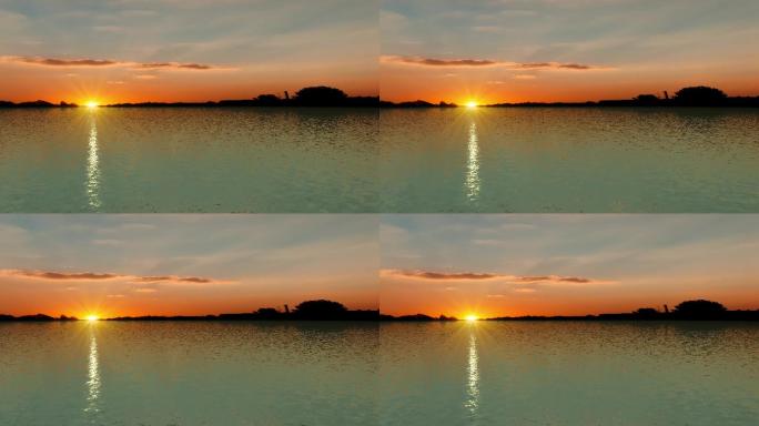 4K湖面动态夕阳背景