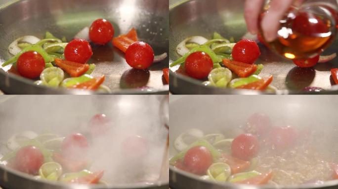 色拉油炒菜烹饪小番茄沙拉