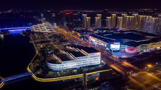 8秒4K宁波五一广场航拍夜景延时摄影