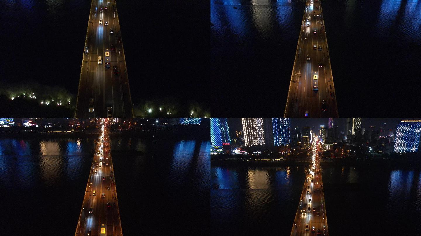 长沙夜景湘江一桥航拍4k