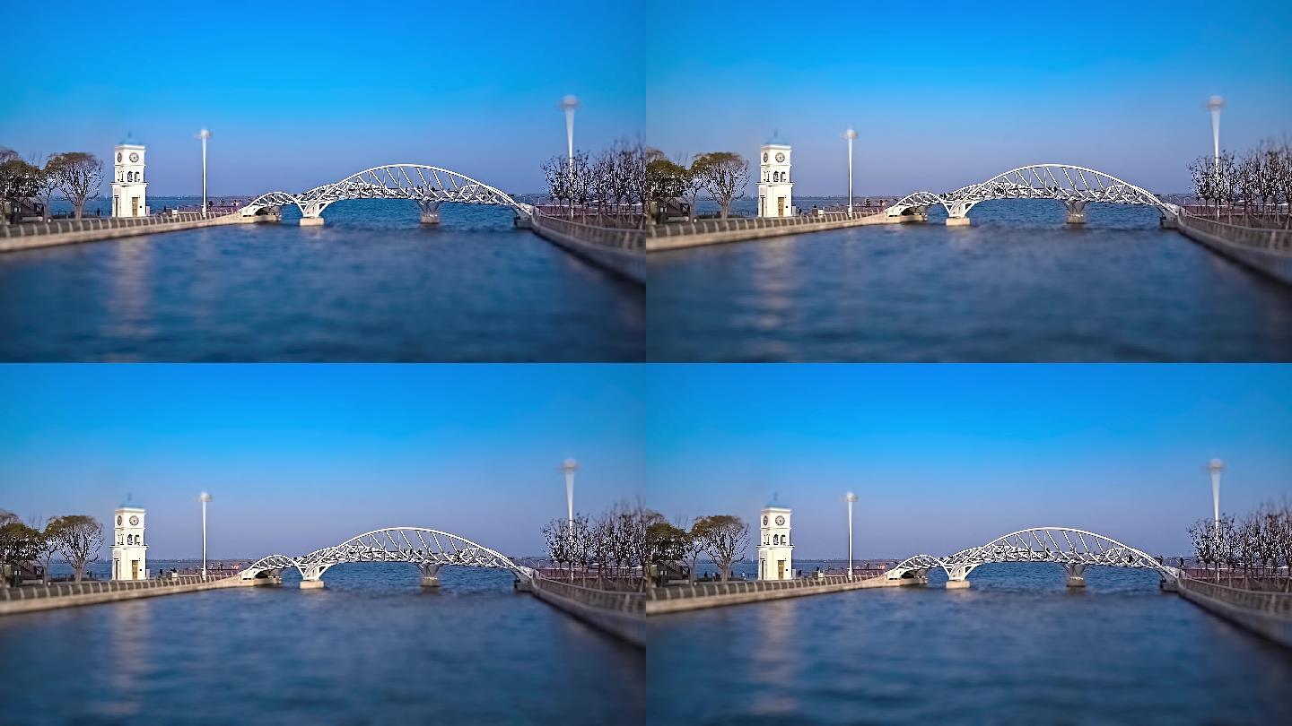 移轴延时上海临港新城滴水湖粉色桥
