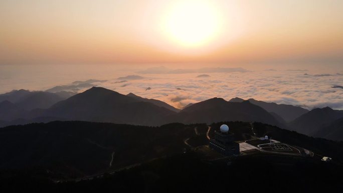 1080p航拍天文观景台山脉日出云海