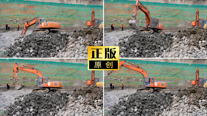 河堤建筑工地挖机工程机械土石方挖掘机施工