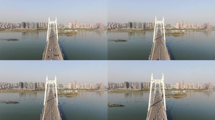 航拍长沙湘江三汊矶大桥交通视频