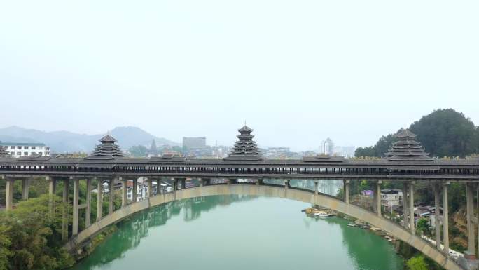 广西柳州三江县风雨桥全景航拍