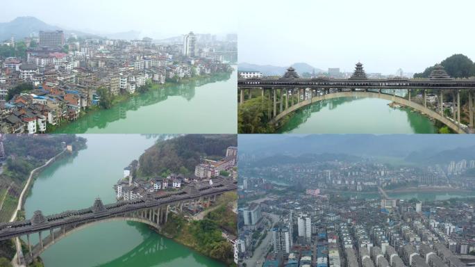 广西柳州三江县风雨桥全景航拍