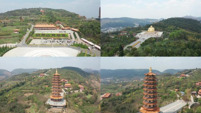 大气航拍弥勒大佛佛教寺庙宝塔宣传片