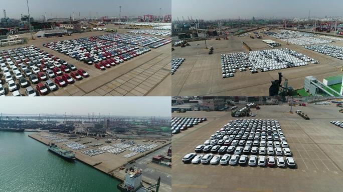 4K天津港进口汽车港口货轮滚装船