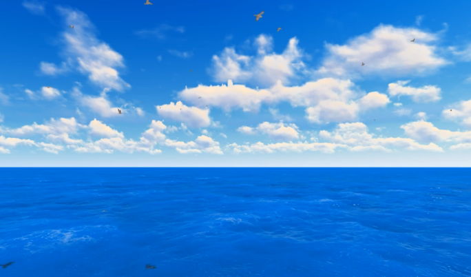 1080P-深色蓝天白云-海鸟大海