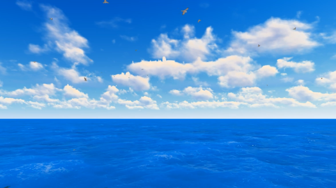 4K-深色蓝天白云-海鸟大海