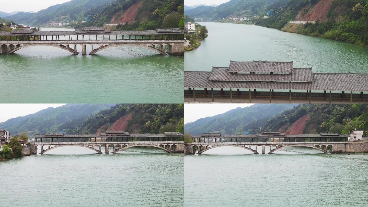 4K大河上的航拍风雨桥