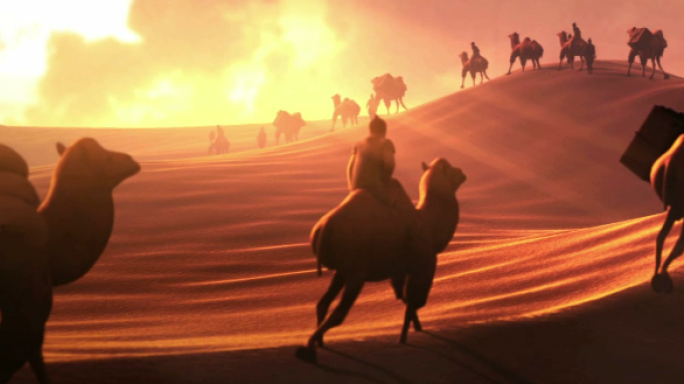 超清宽屏一带一路丝绸之路驼队沙漠视频