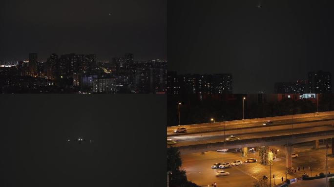 城市夜景交通飞机4k25fps