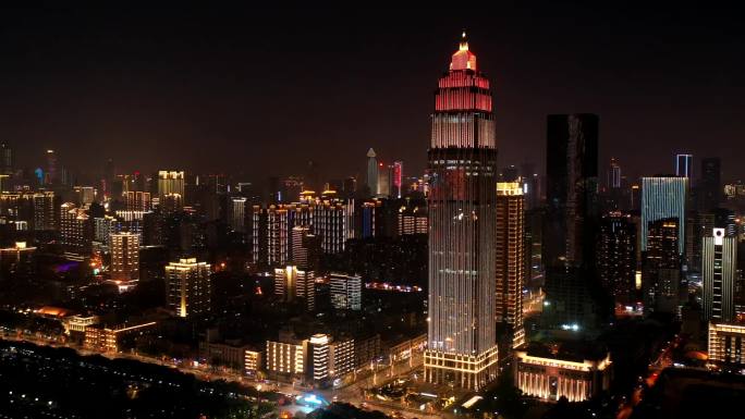 武汉江滩天悦外滩金融中心夜景航拍