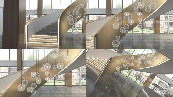 3DMAX室内漫游灯光动画旋转楼梯大厅