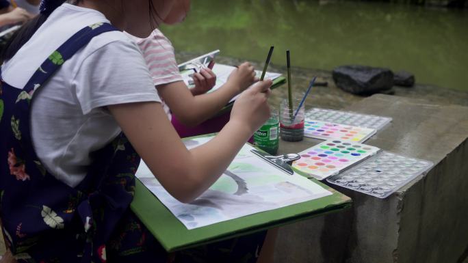【4k】小学生写生书画水彩画美术画家