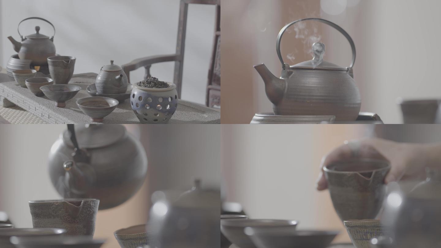 泡茶-茶-茶具-灰度4K