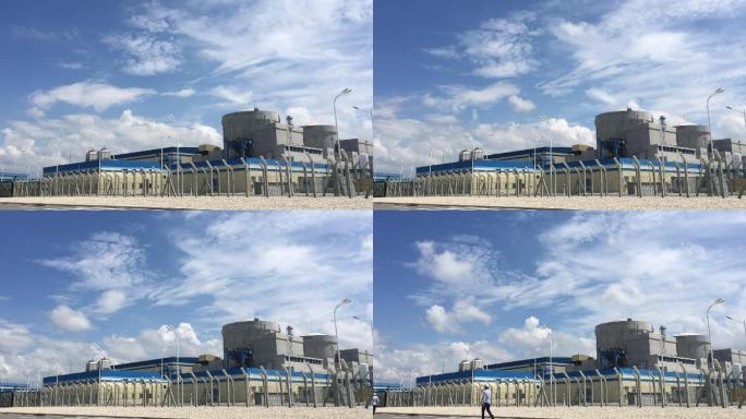 核电站蓝天白云延时摄影