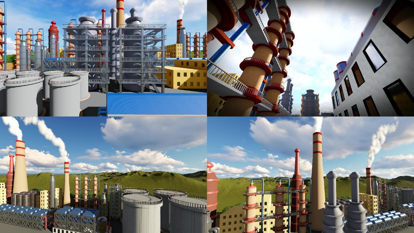 环保化工厂工业烟囱蒸馏塔动画