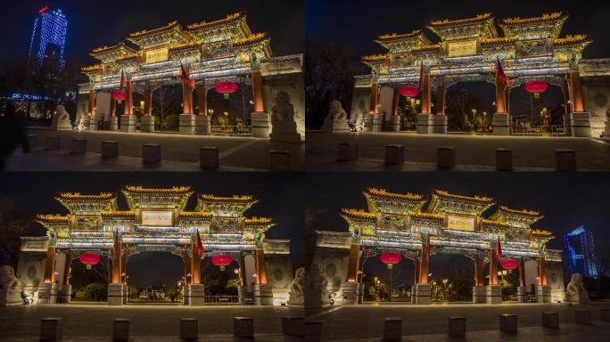 太原迎泽公园北门大范围夜景延时摄影视频