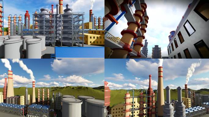 环保化工厂工业烟囱蒸馏塔动画