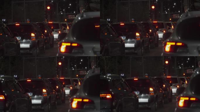 【4k】拥堵夜晚城市车辆等红灯