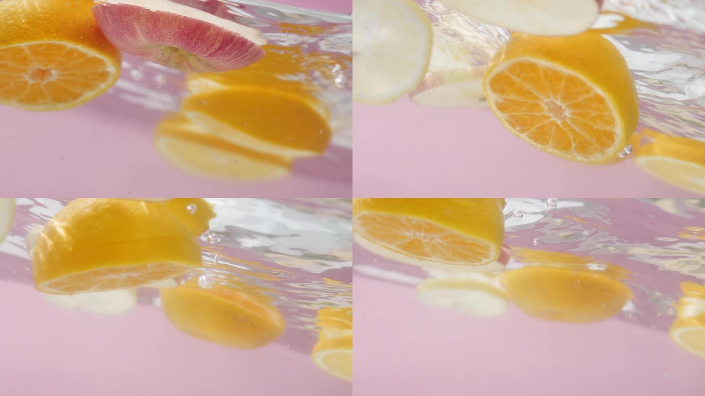 漂浮在水里的橙子苹果1080p