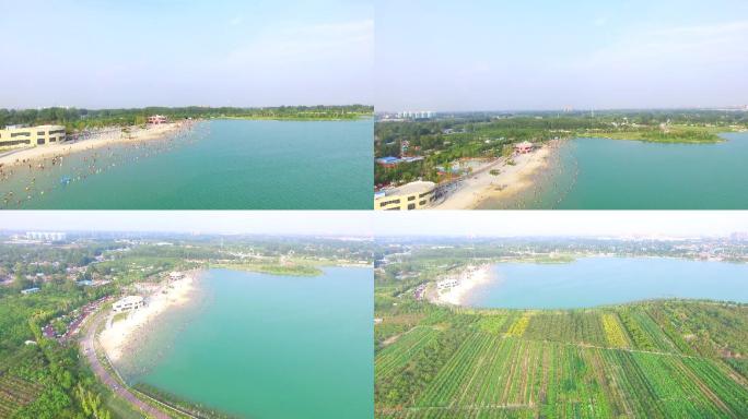 航拍濮阳龙湖风景