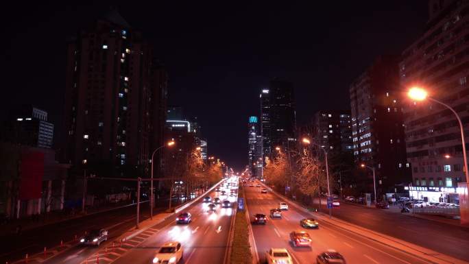 4K拍摄北京cBD夜景车流C0484