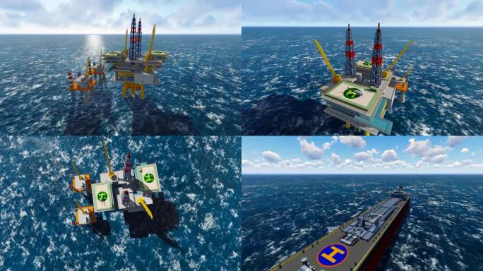 大海油井平台石油运输轮船动画