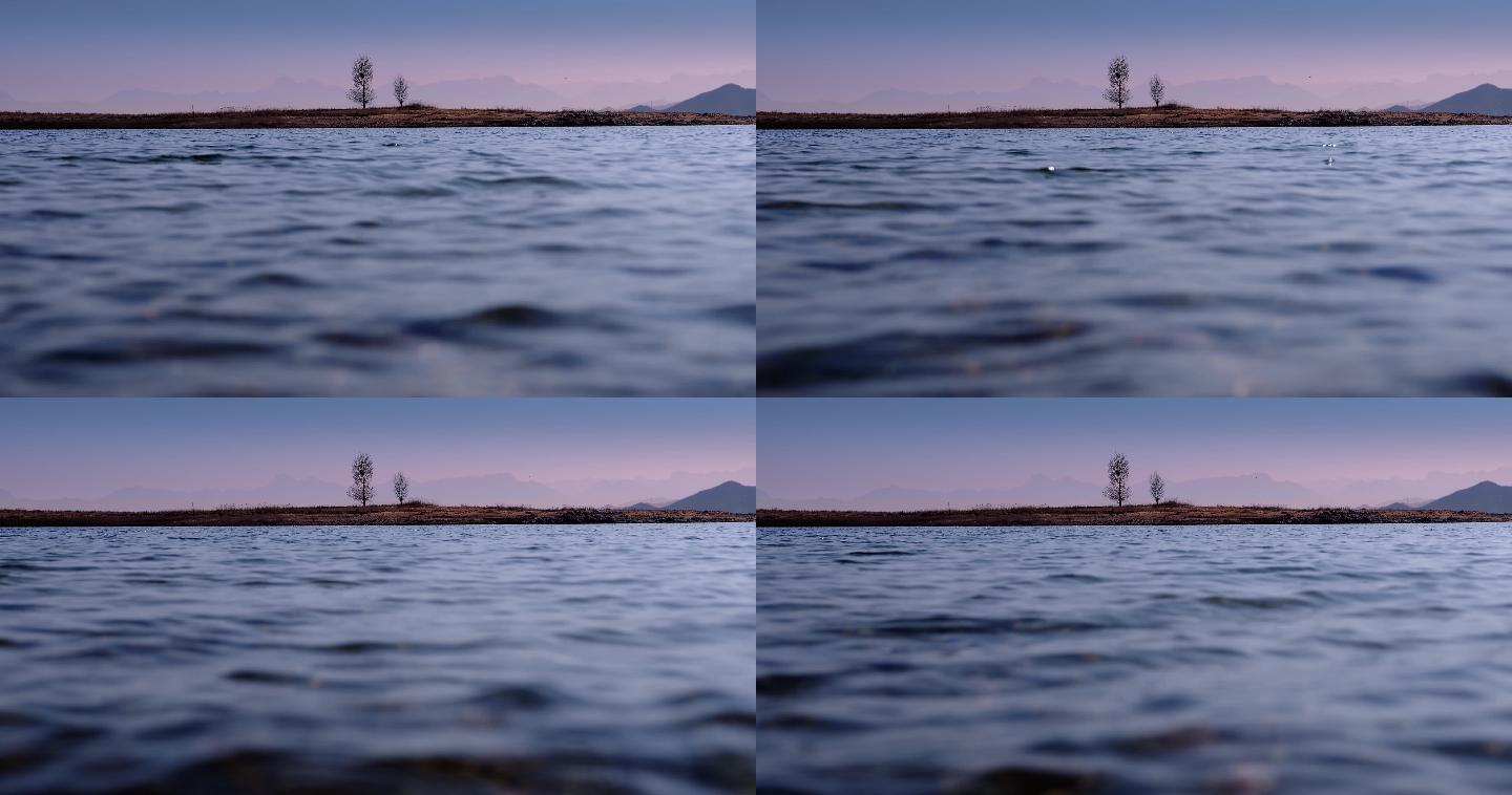 【4k】海面湖边水面波浪夕阳