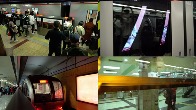 4K拍摄地铁进站人群上车行驶