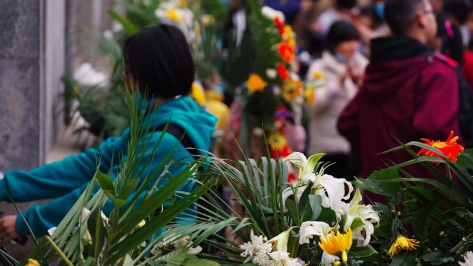 4K清明节烈士公园游园市民祭扫革命先烈空