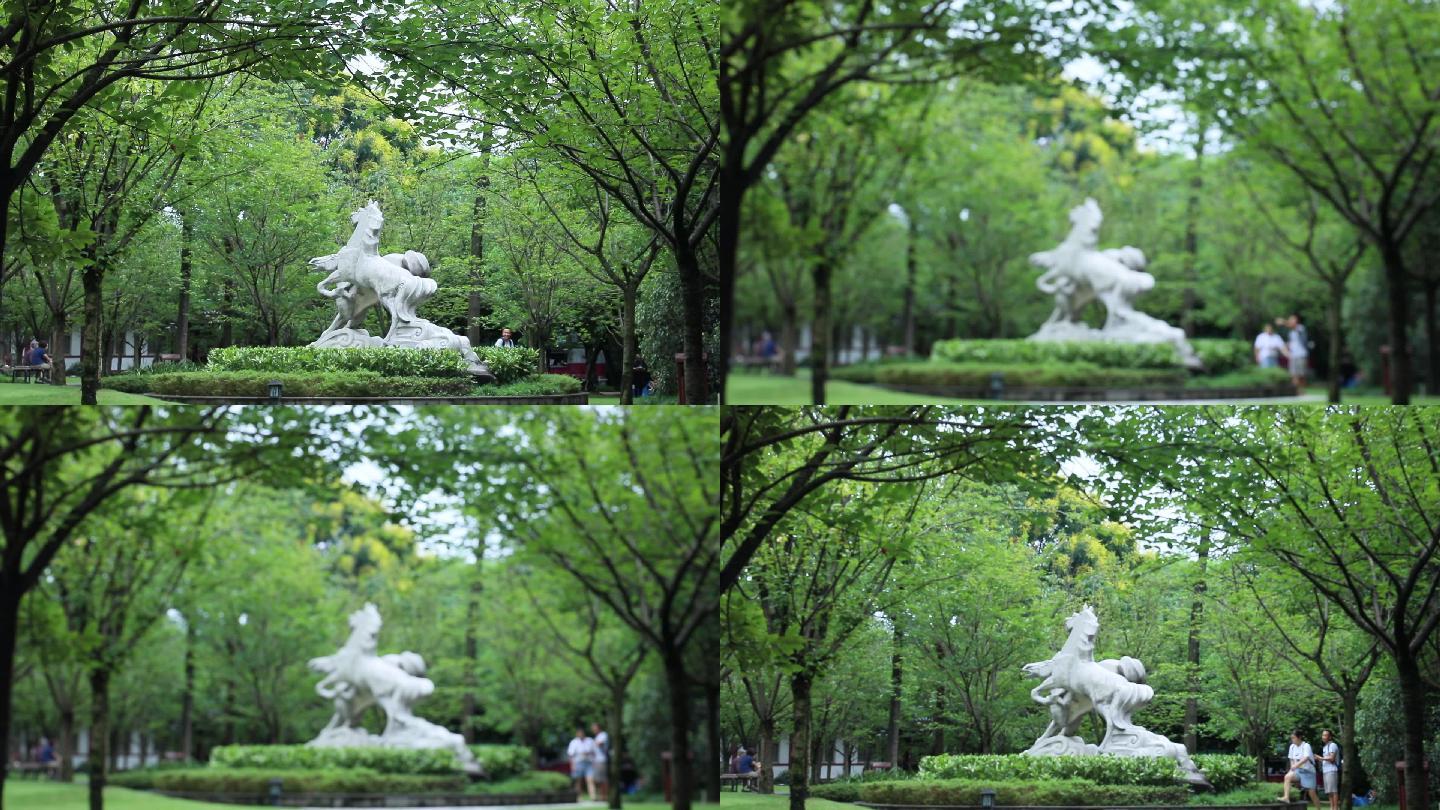 绿树掩映的雕塑