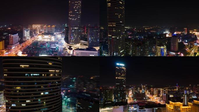 徐州市中心苏宁广场中山路航拍延时夜景